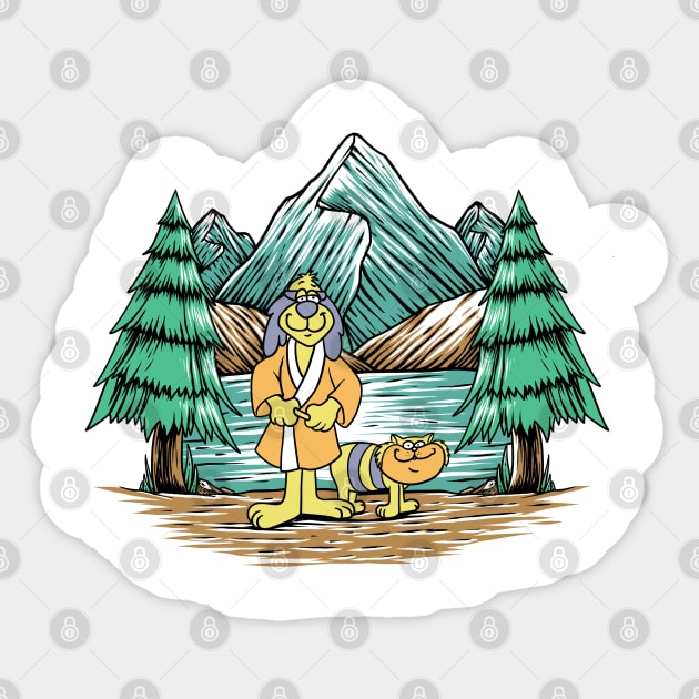Phooey and Spot in the Mountain Lake Sticker by hereislynn
